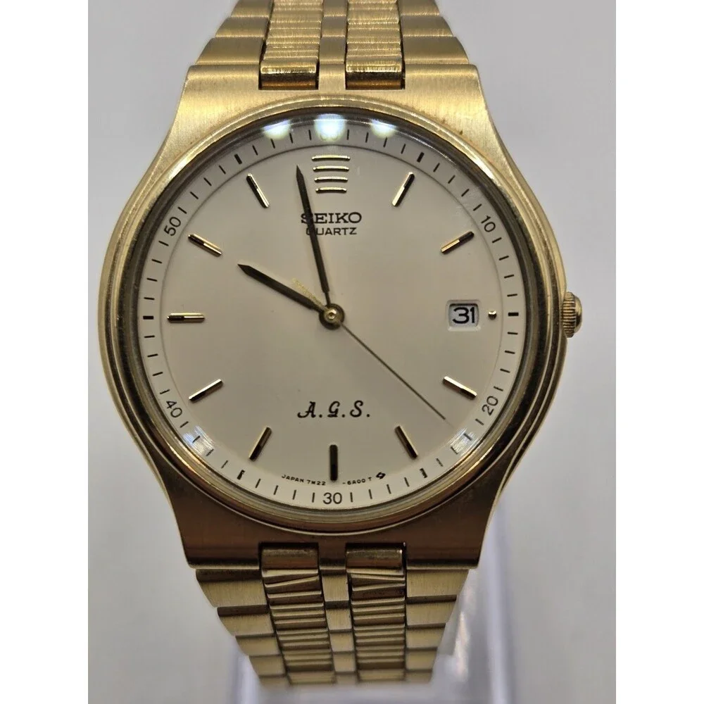 1990 Seiko Quartz AGS (Kinetic) 7M22-6A00 Vintage 35mm Watch. NEW CAPACITOR.